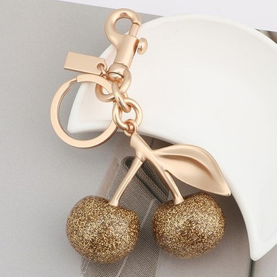 1PC Sparkling Gold Cherry Bag Pendant Glitter Resin Cherry Purse Keychain