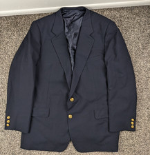 Bespoke Vintage Hickey Freeman Blazer Wool Gold Button Navy Blue 48R USA Made