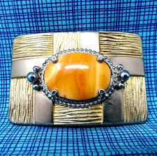 Classic Western Dress Belt Buckle Honey Cream Agate Mount Vtg 70s .CPA106