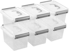 Set of 6 Plastic Storage Containers, Small Latching Storage Box with Handle 3 L