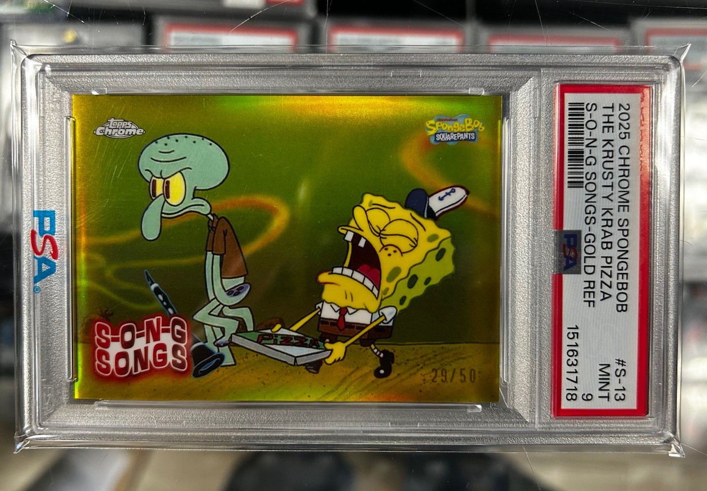 2025 Topps Chrome SpongeBob The Krusty Krab Pizza S-13 Gold Refractor PSA 9