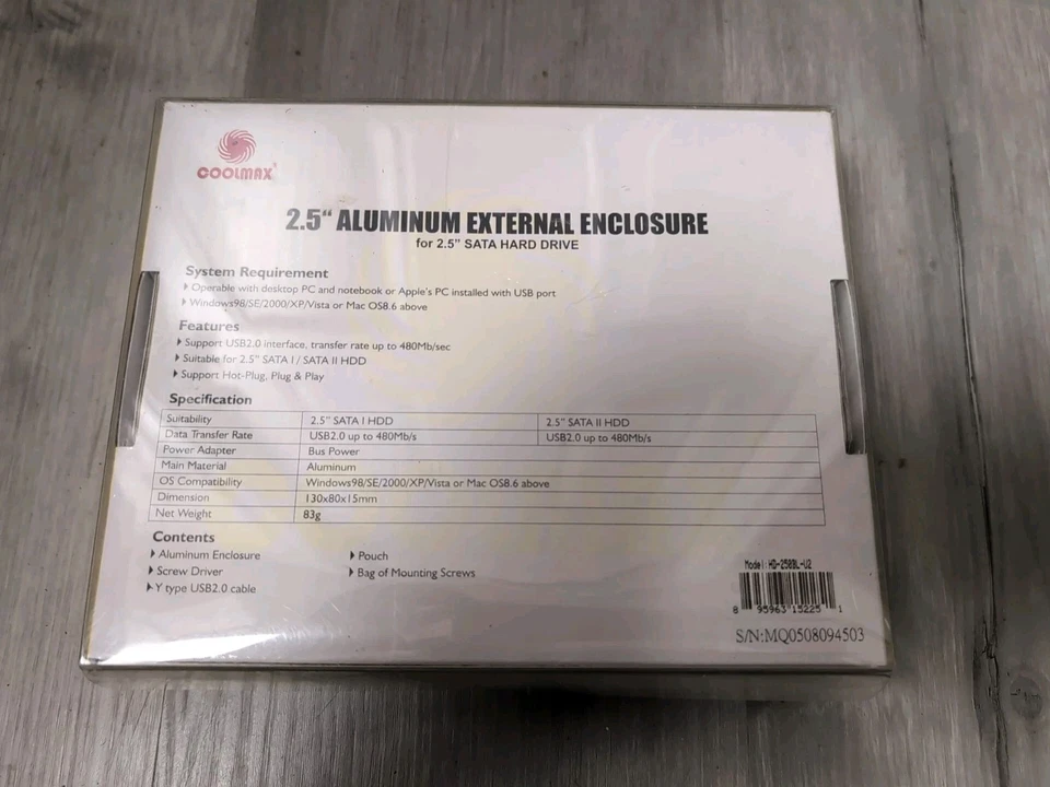 Coolmax BLUE External Enclosure (SATA) Aluminum USB 2.0 Plug Play PC/Mac Case - Image 2 of 4