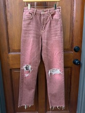 Anthropologie Pilcro Jeans Sz 28 High Rise Vintage Straight Distressed Red Brick