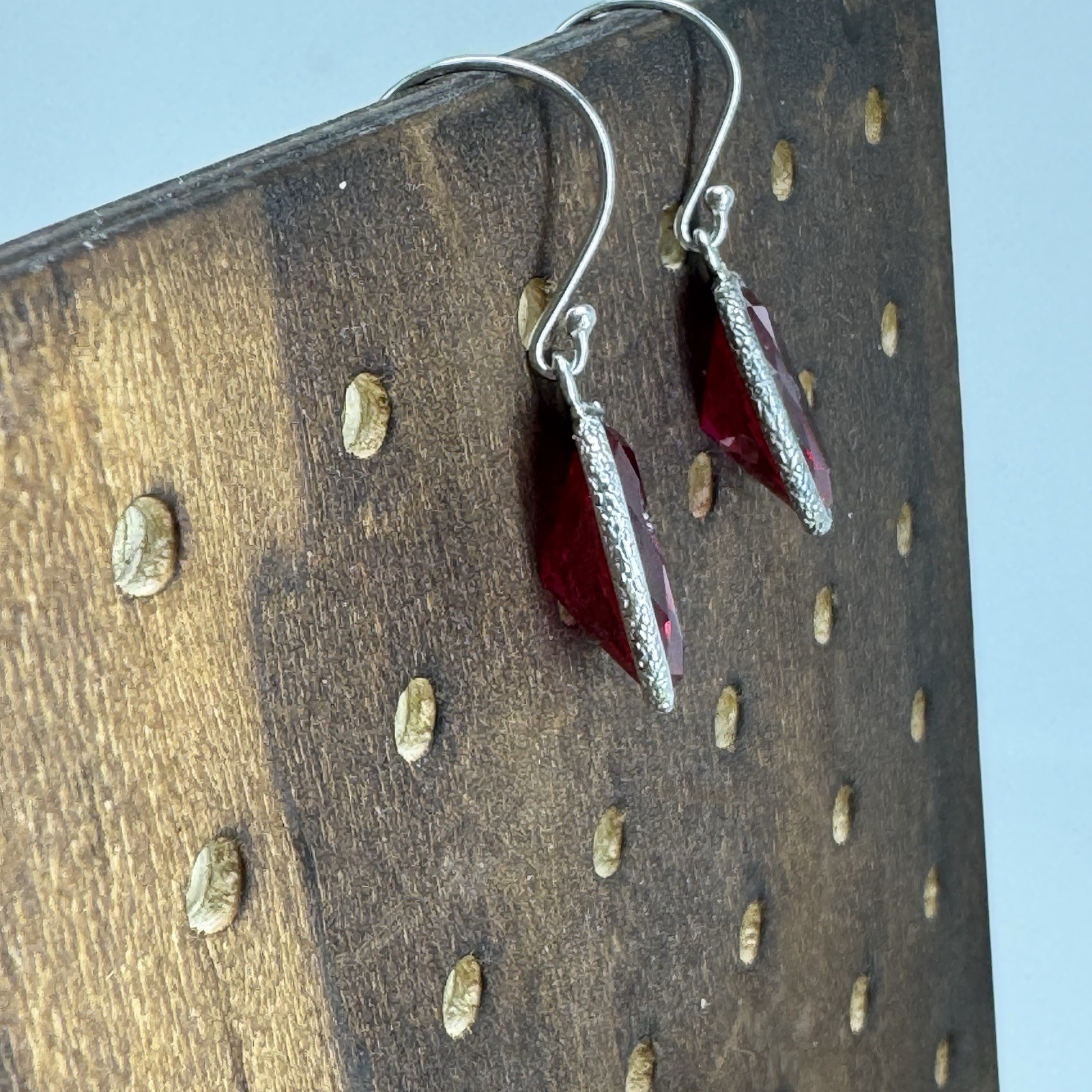 925 sterling silver earrings Ruby gemstone oval d… - image 4