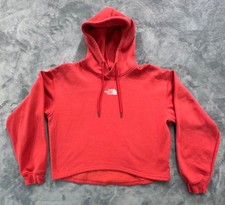 North Face Cropped Hoodie Womens Large Pink Coral Fleece Pullover Hood Crop Logo