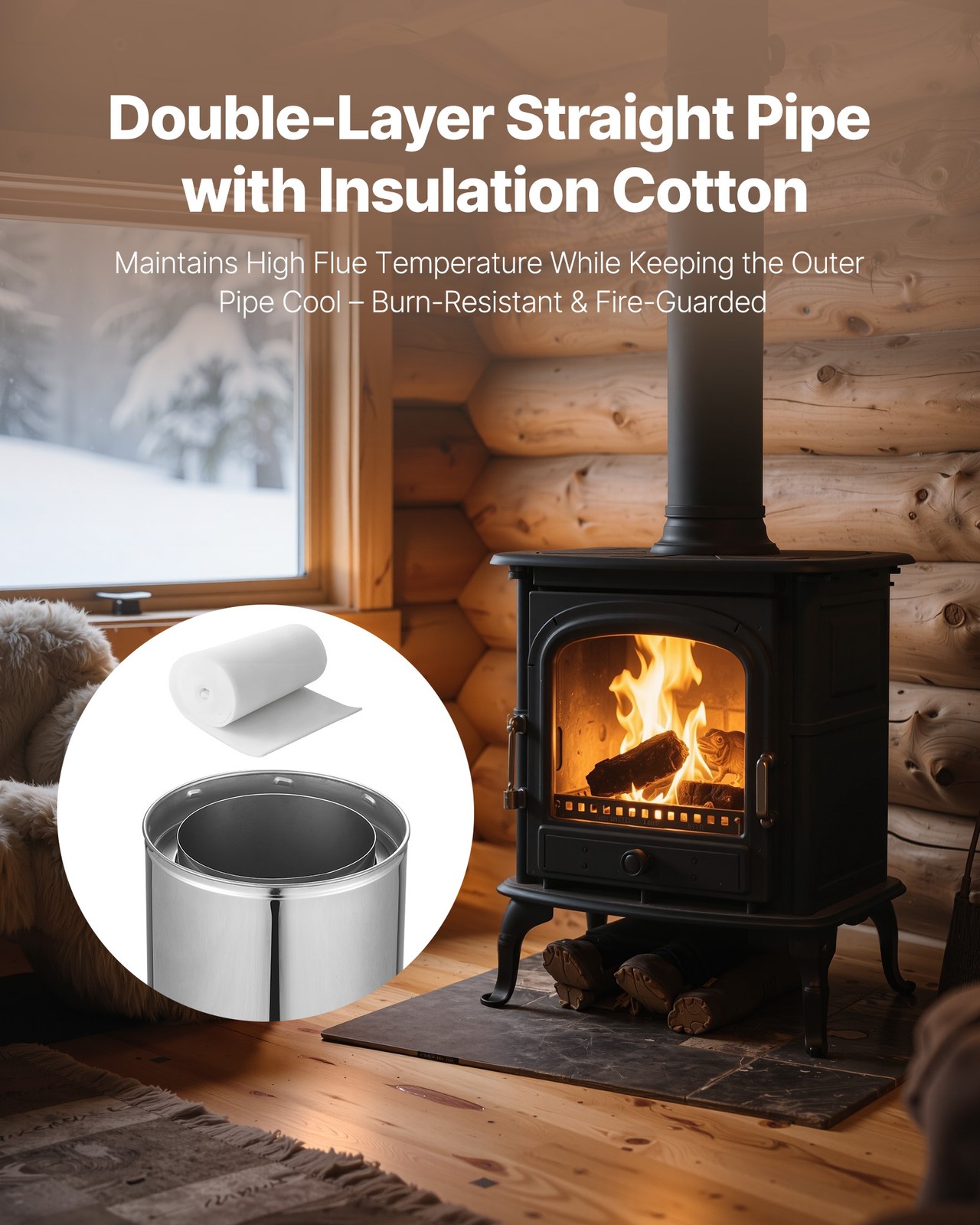 VEVOR 6 x 24 Inch Double Wall Chimney Pipe Stainless Steel Stove Venting Pipe