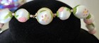 Vintage Necklace Japan Painted Pink Oval Glass White Bead /Earrings 1950s — photo 3