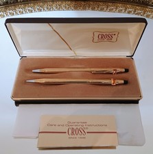 Vintage Cross Pen/Pencil Set 10k Gold Filled Rainbow Emblems on Clips w/ Case