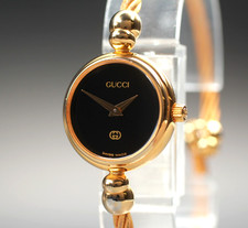 [MINT]  Vintage Gucci 2700L 20mm Black Dial Gold Bangle Quartz Women's Watch
