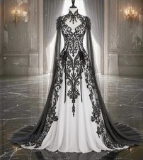 Gothic Black White Wedding Dress Fantasy Medieval Lace Appliques Bridal Gowns