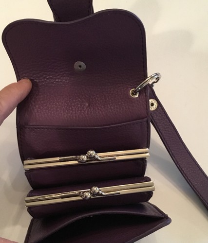 NWT Purple PARADOX Leather Wristlet wallet Purse w/ 2 Kissme Locks Chage Purses - Picture 9 of 12