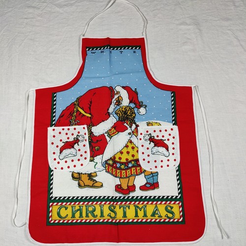 90s Vintage White Christmas Holiday Santa Kitchen Apron Unitex International Inc - Bild 10 von 24