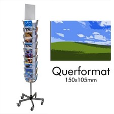 GERSO Postkartenständer mit 48 Fächern Querformat A6 auf Rollen drehbar