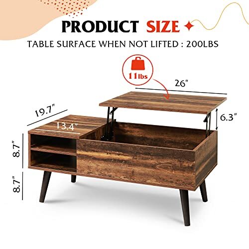 Wood Lift Top Coffee Table With Hidden Compartment And Adjustable ...