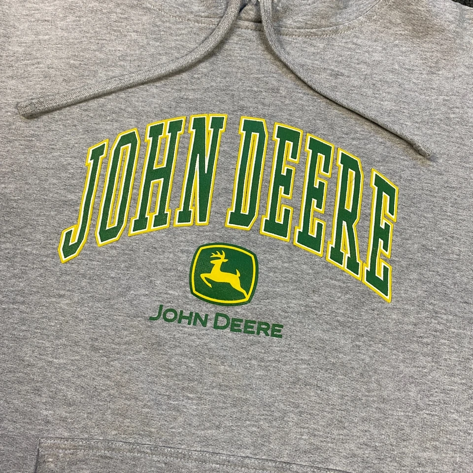 Sudadera con Capucha John Deere Vintage Estilo Universitario Suéter con Capucha Gris Jaspeado XL Spellout Foto 2 de 4