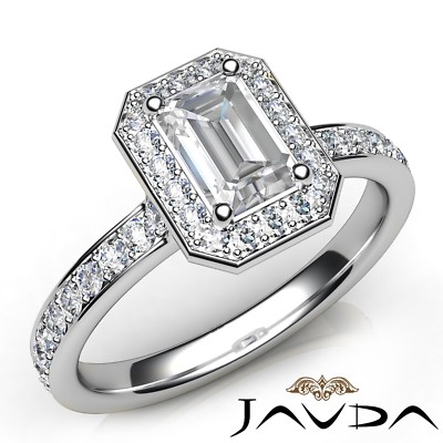 Halo Pave Set Emerald Diamond Engagement Javda Ring GIA I-SI1 White Gold1.39ctw