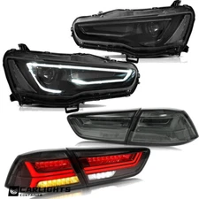For Mitsubishi Lancer EVO X 08-20 Black Headlights + Rear Tail Lights Combo Sets