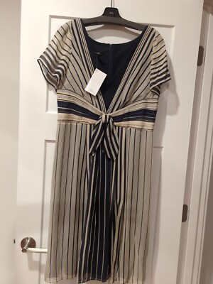 ESCADA SIZE 42 (US 10) 100% SILK LINED NAVY AND CREAM KNEE LENGTH DRESS NWT  | eBay