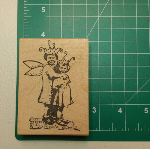 Pack colporteur timbre en caoutchouc monté sur bois vintage enfants fées - Photo 1/6