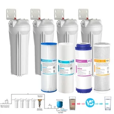 4-Stage Whole House Water Filter Housing Filtration System 10" x 2.5" Cartridge