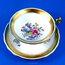 Hand Painted Signed J Hodgkiss Gold & Floral Royal Chelsea Tea Cup & Saucer Set
