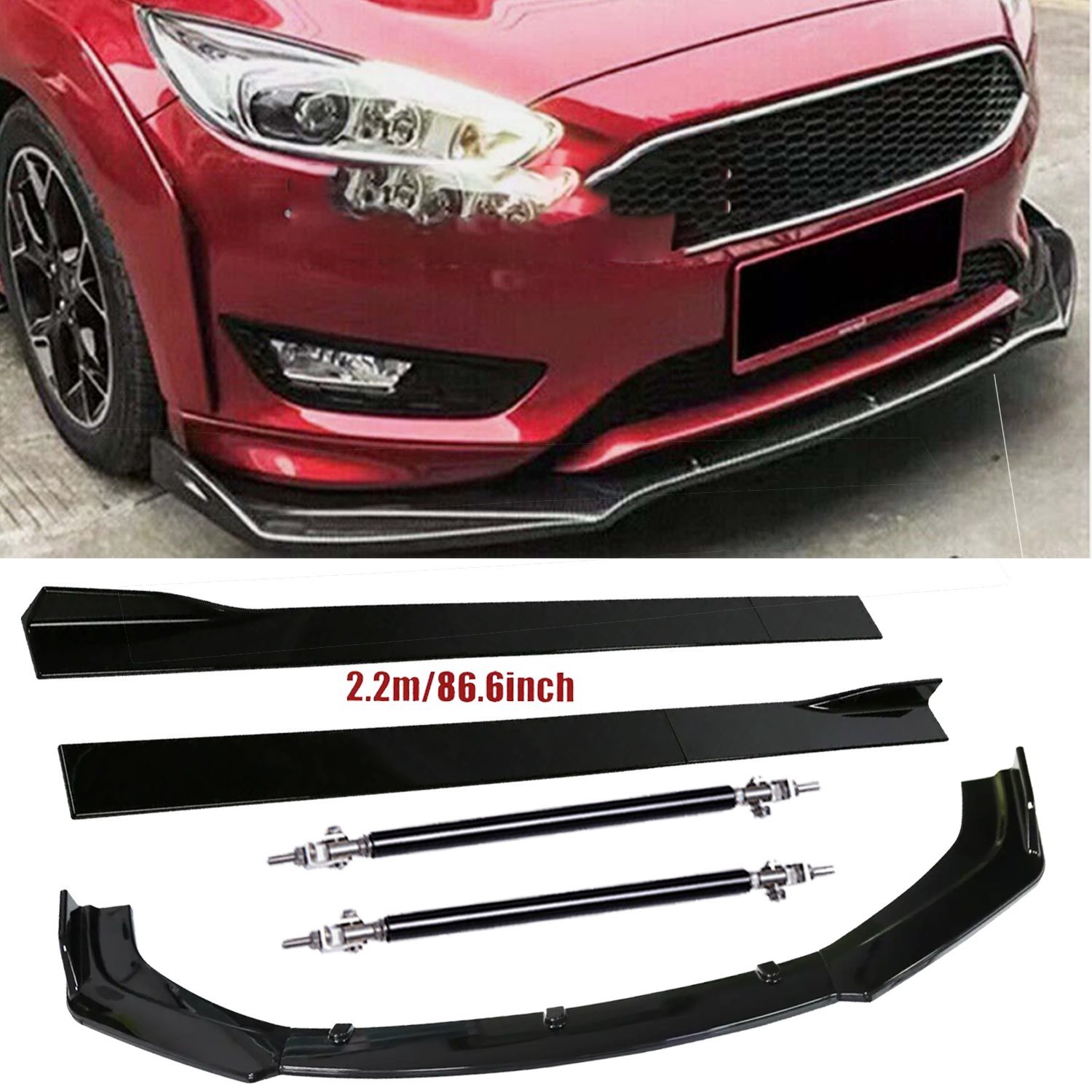 Ford Focus 2000-2018 Front Bumper Lip Splitter Spoiler Strut Rods