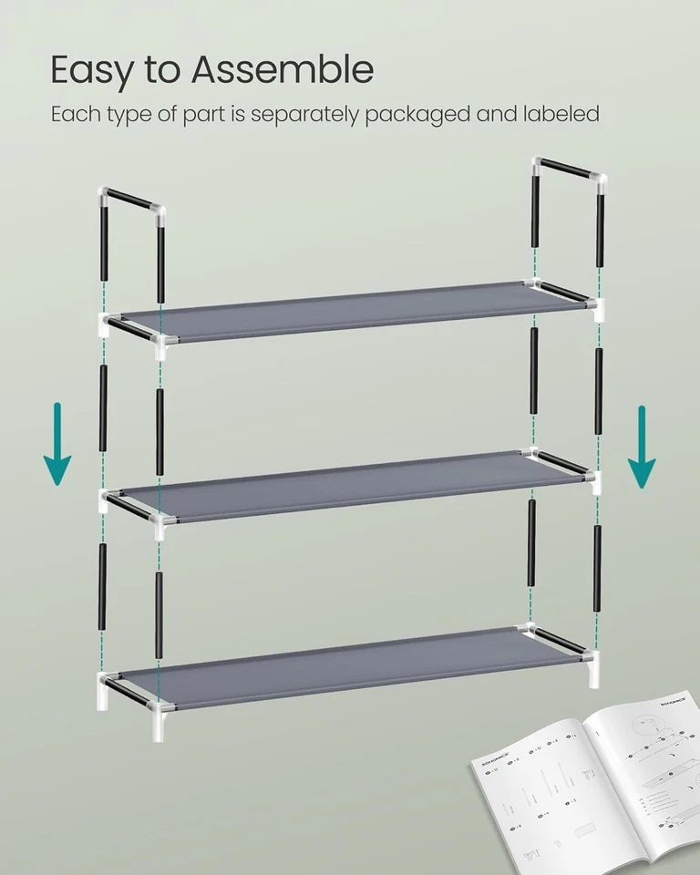 Zapatero SONGMICS de 3 niveles, almacenamiento de zapatos para armario de pasillo, delgado y ahorro de espacio Foto 2 de 4