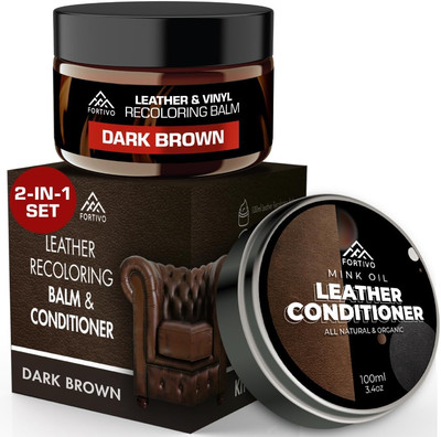 FORTIVO Leather Recoloring Balm with Mink Oil, Couch Repair Kit, Leather Dye and