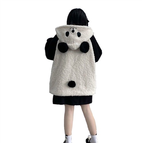 Women Furry Hoodie Jacket Coat Panda Ear Loose Kawaii Sweet Cute Warm Cosplay - Picture 1 of 13