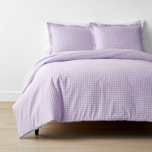 Company Kids Sheet Set Twin XL 3-Piece Plaid Adult Cotton Percale Gingham Lilac - Picture 2 of 7