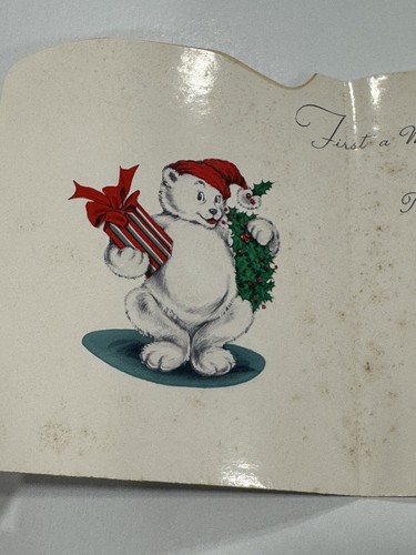 Vintage Greeting Card Christmas Polar Bear Wreath G3 - Picture 2 of 4