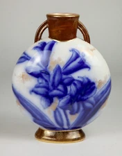 Lt. 19th C. Alsager Adderley Floral Porcelain Vase Flow Blue with Gold accents