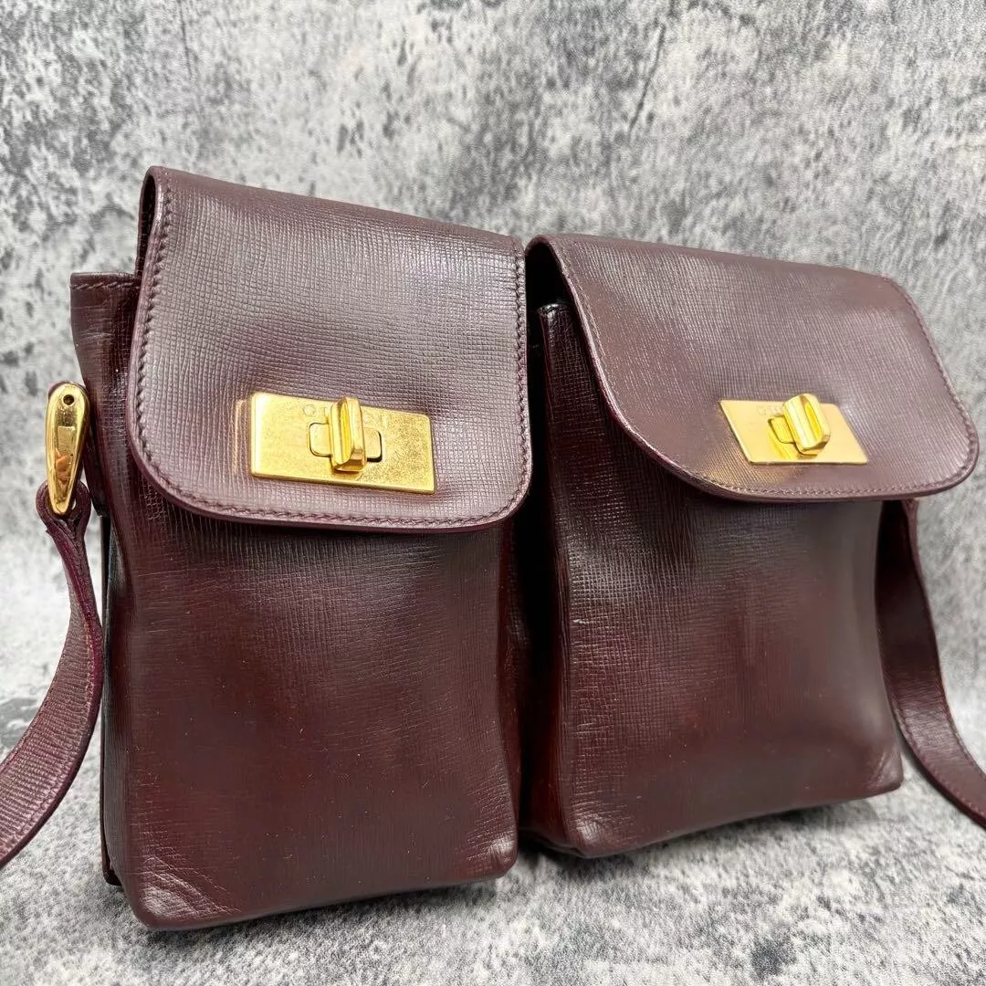✨Bel article✨Sac bandoulière GUCCI, pochette taille, cuir cadenas, bordeaux