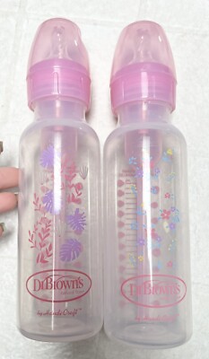 Dr. Brown s Natural Flow 8oz Pink Floral Bottles (2) New Without Box