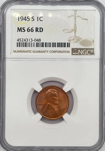 1945-S Lincoln Wheat Cent Graded NGC MS 66 RD