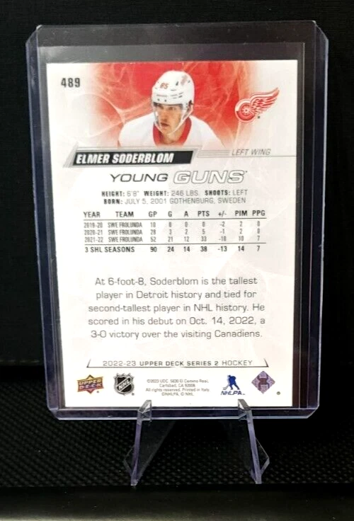 2022-23 Upper Deck Series 2 ELMER SODERBLOM Young Guns Rookie #489 - Red Wings - Image 2 of 2