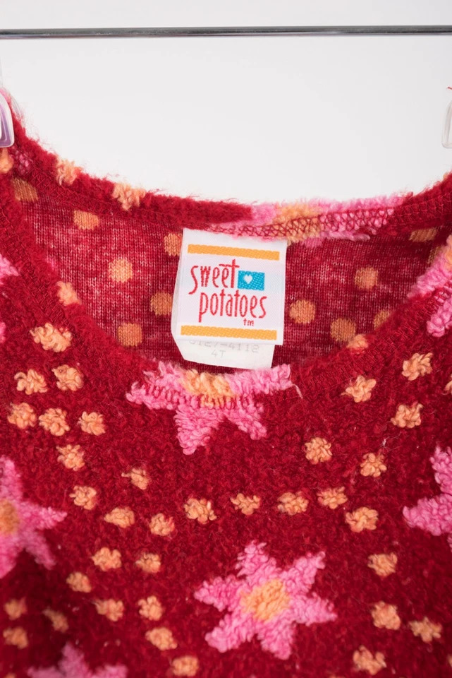 Vestido e Casaco para Meninas Sweet Potatoes tamanho 4 4T Vermelho Floral Fleece Polka Dot Soft - Imagem 4 de 4