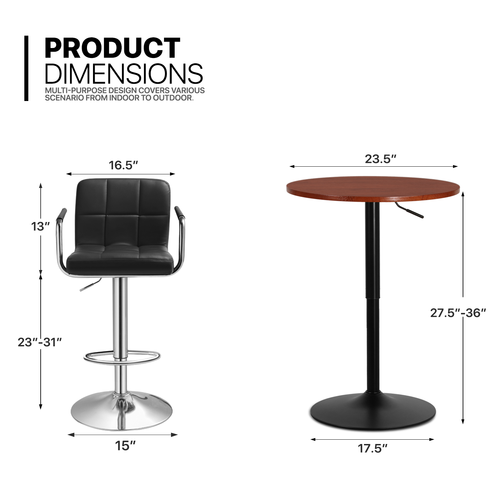 Juego de 3 [TABURETES DE BAR + MESA DE PUB] Juego de comedor silla de altura ajustable de mesa giratoria - Imagen 2 de 12