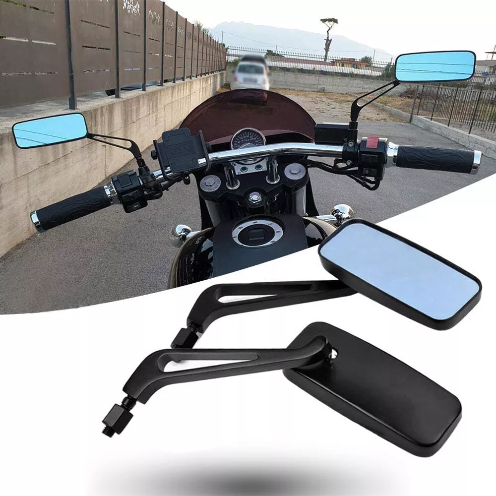 Pair Rectangle Motorcycle Mirrors For Harley Cruiser Bobber Rearview Side  Mirror