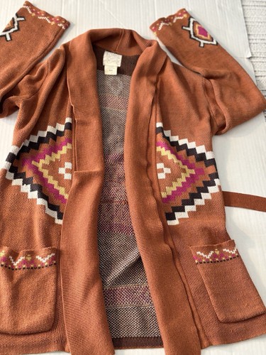 Billabong Open Cardigan Size Small Black Orange Tribal Southwestern Sweater Geo - Picture 18 of 24