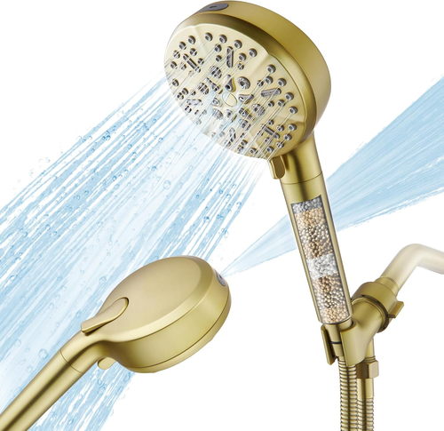 Gold Filtered Shower Head with Handheld, 6 Modes Shower Head with Filter, Hig...