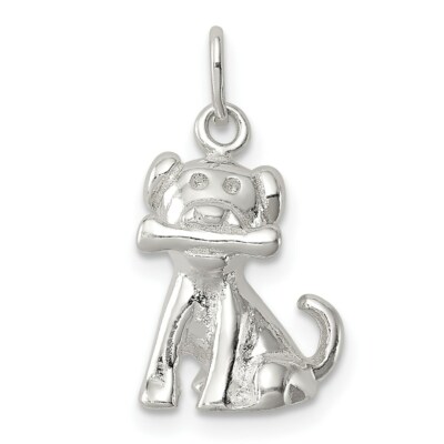 Sterling Silber 925 3-D Hund mit Knochen Charm Anhänger 0,79 Zoll
