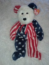 RARE Retired 1999 Ty Spangle Beanie Baby Patriotic Bear.