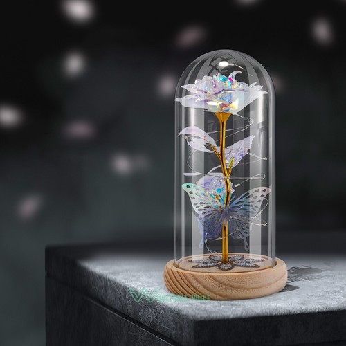 Enchanted Rose Flower Forever In Glass Dome LED Light Valentine's Day Gift Decor - Picture 72 of 278