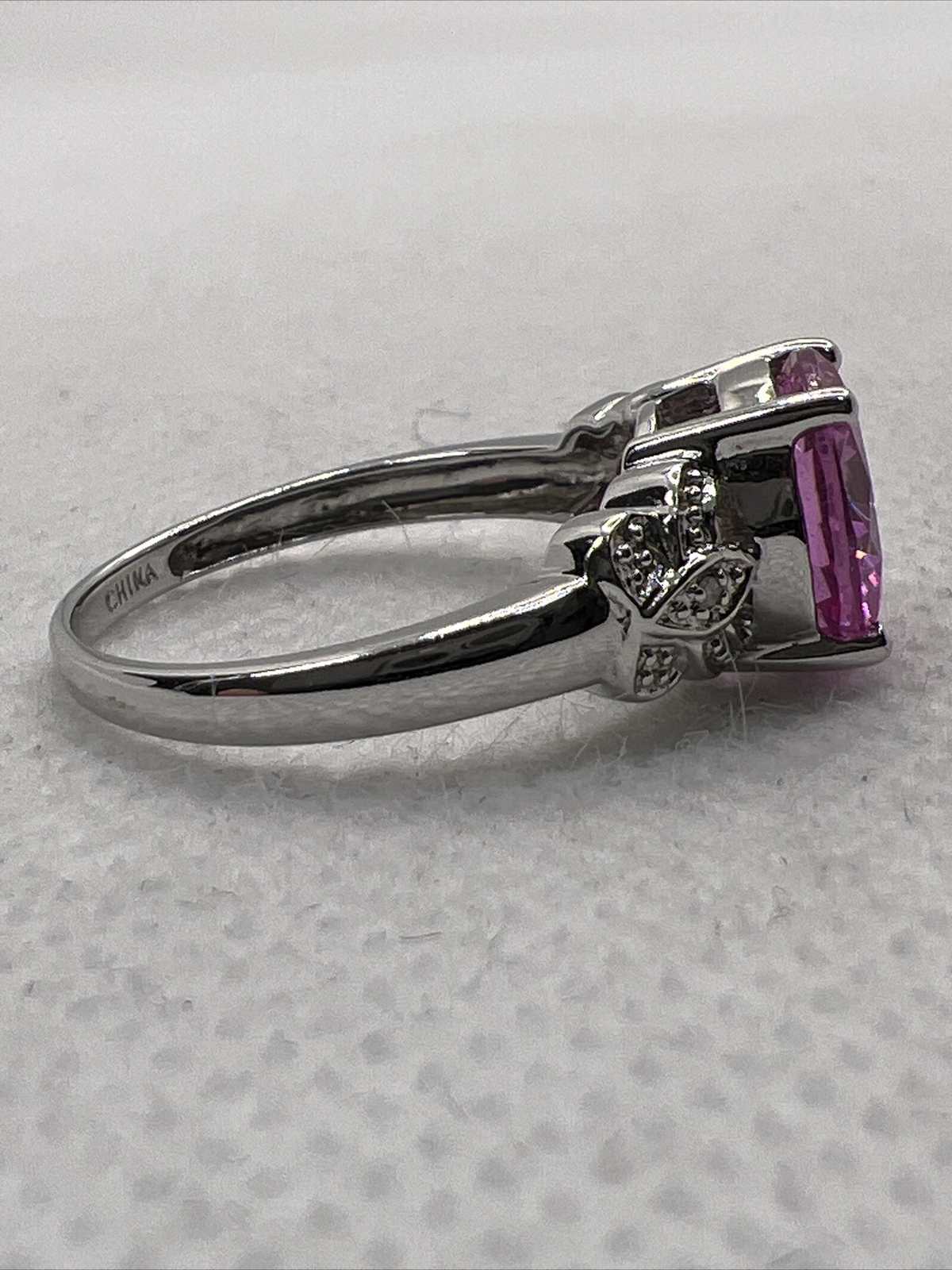 ATTRACTIVE Solid 14K White Gold Created Pink Sapp… - image 3