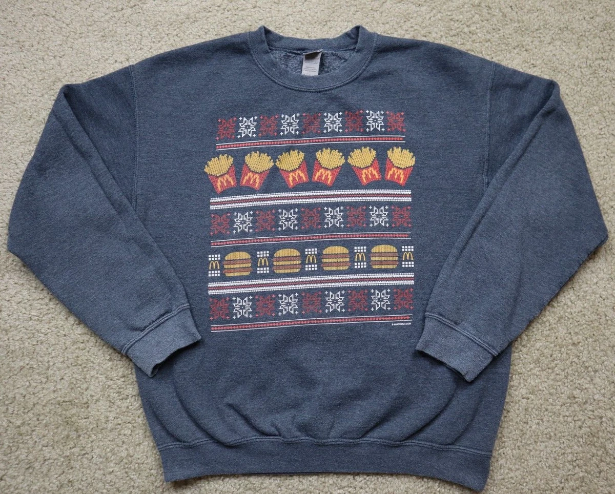 Vintage McDonalds Sweater Adult Medium Gray Graphic Holiday Casual Men