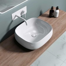 Image of Bathroom Wash Basin Bowl Ceramic Countertop Oval Unslotted Vessel Sink 460x420mm