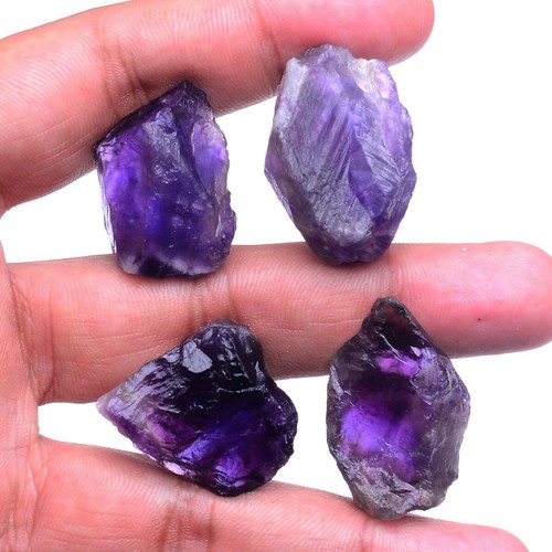 4 Pcs Natural Amethyst Rough Hi-Grade Rich Purple 27mm-32mm Loose Gemstones Lot - Picture 4 of 9