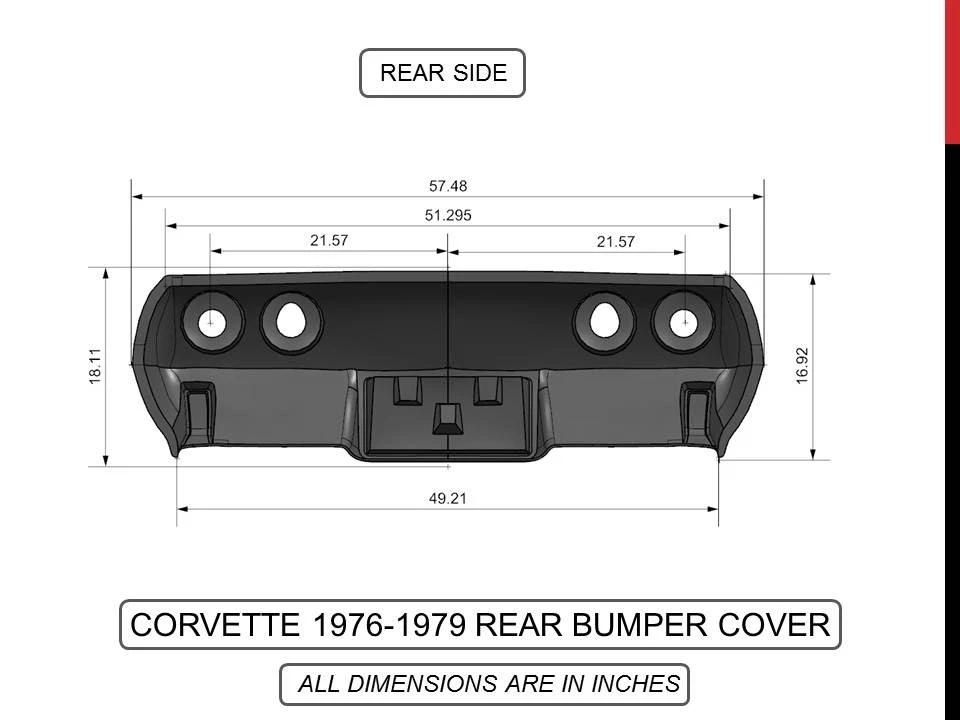 Задний бампер Corvette 1976-79 Flex из стекловолокна с буквенными отступами - Изображение 3 из 4