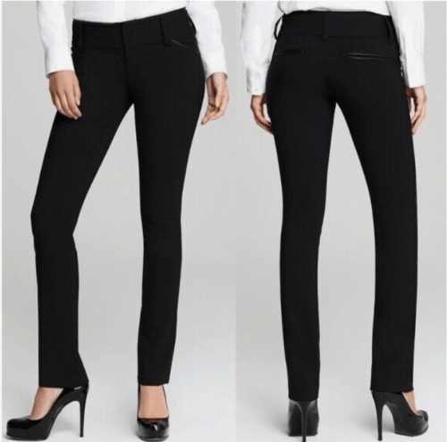 Alice + Olivia Andrew Skinny Pant Black Wool Leather Trim Pants, Sz 10, MP $395 - Picture 1 of 10